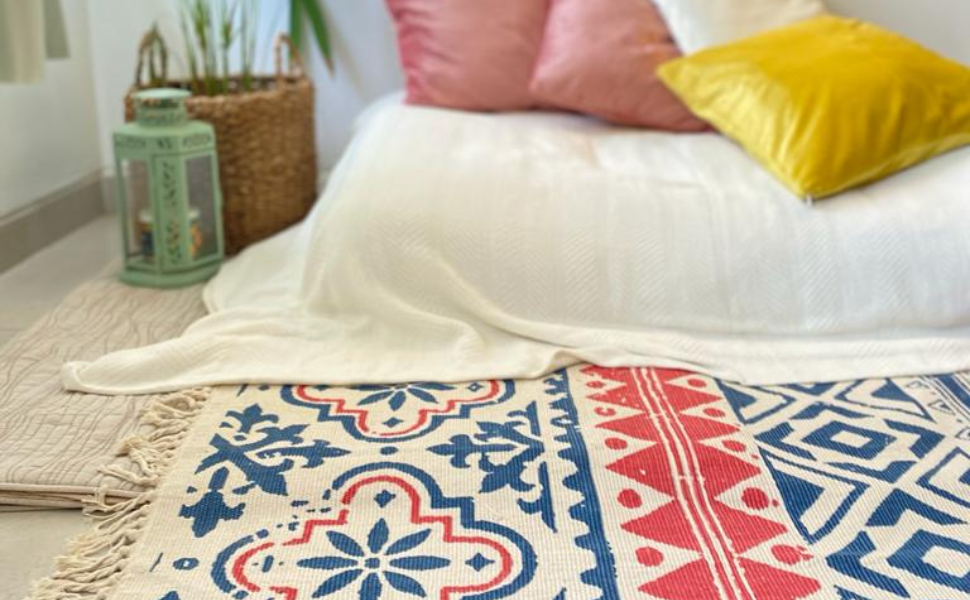 boho carpet and velvet cushion covers