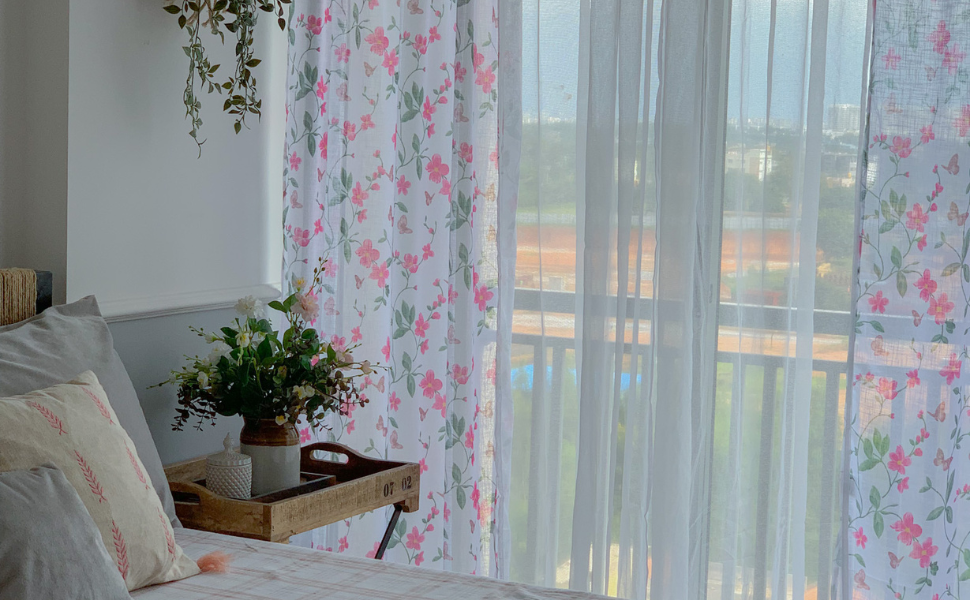 Printed sheer curtains and plain linen sheer curtains